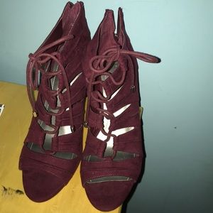 BCBG Maroon Lace Up High Heels